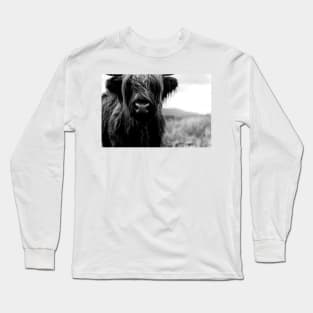 Scottish Highland Cattle Baby - Black and White Animal Photography Long Sleeve T-Shirt